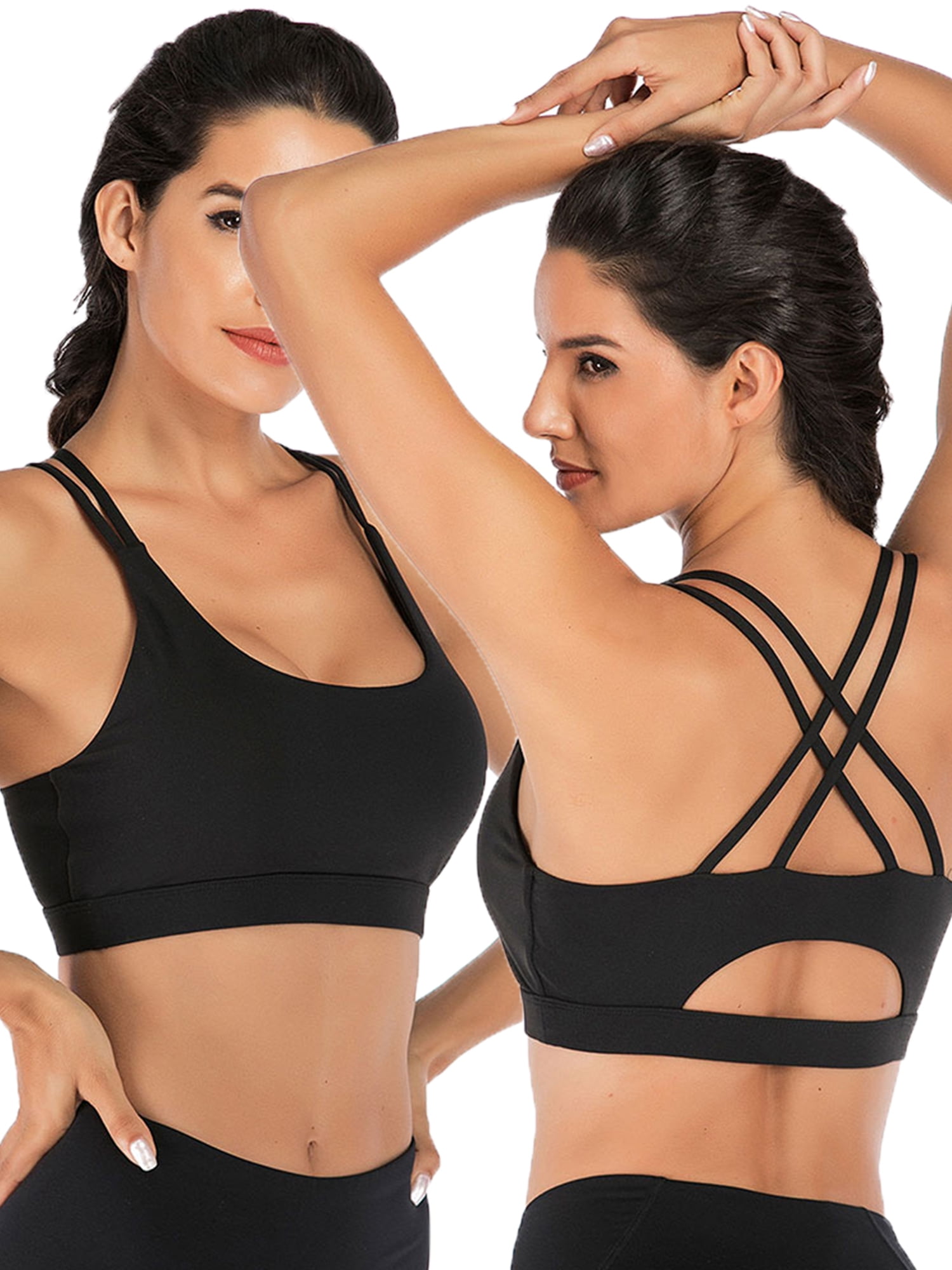 Women's 2-Pack Yoga Bras Sport Bra Racerback Sports Bra Cross Back Strappy  Removable Pads Yoga Running Workout Bra With Good Support 