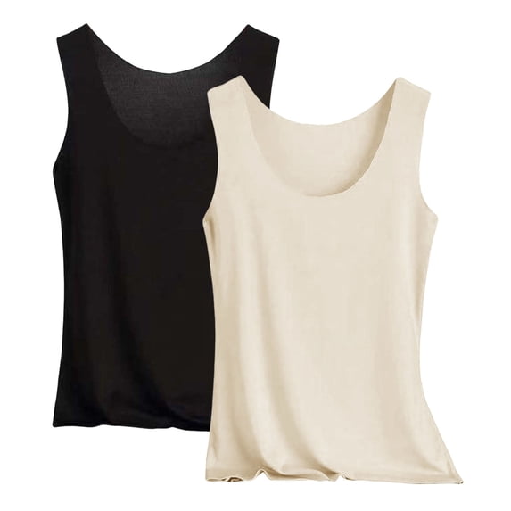 Women's 2-Pack Seamless Camisoles, Solid Color Sleeveless Icy Silk Vest Tops, Invisible Base Layer Shirts for Summer Layering and Comfort Beige XXXL