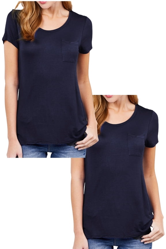 Women's 2 Pack Short Sleeve Scoop Neck Rayon Spandex Jersey Top