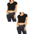thumbnail image 1 of Women's 2-Pack Short Sleeve Stretch Round Neck Solid Cropped Top, 1 of 4