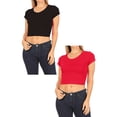 thumbnail image 1 of Women's  2-Pack Short Sleeve Stretch Round Neck Solid Cropped Top, 1 of 4