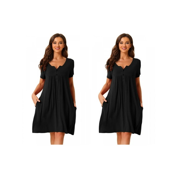 Women's 2-Pack Sleepwear Summer Short Sleeves with Pockets Lounge Nightgowns X-Large 2 Pack Black