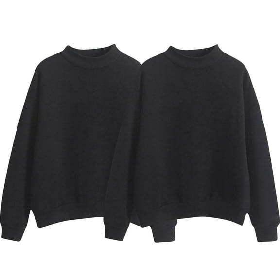 Women's 2-Pack Solid Color Fleece Lined High Neck Sweatshirts, Baseball Style Loose Fit Thermal Pullover Set with Small Collar for Autumn Winter Season, Casual Wear and Daily Outfits Mint Green XXL