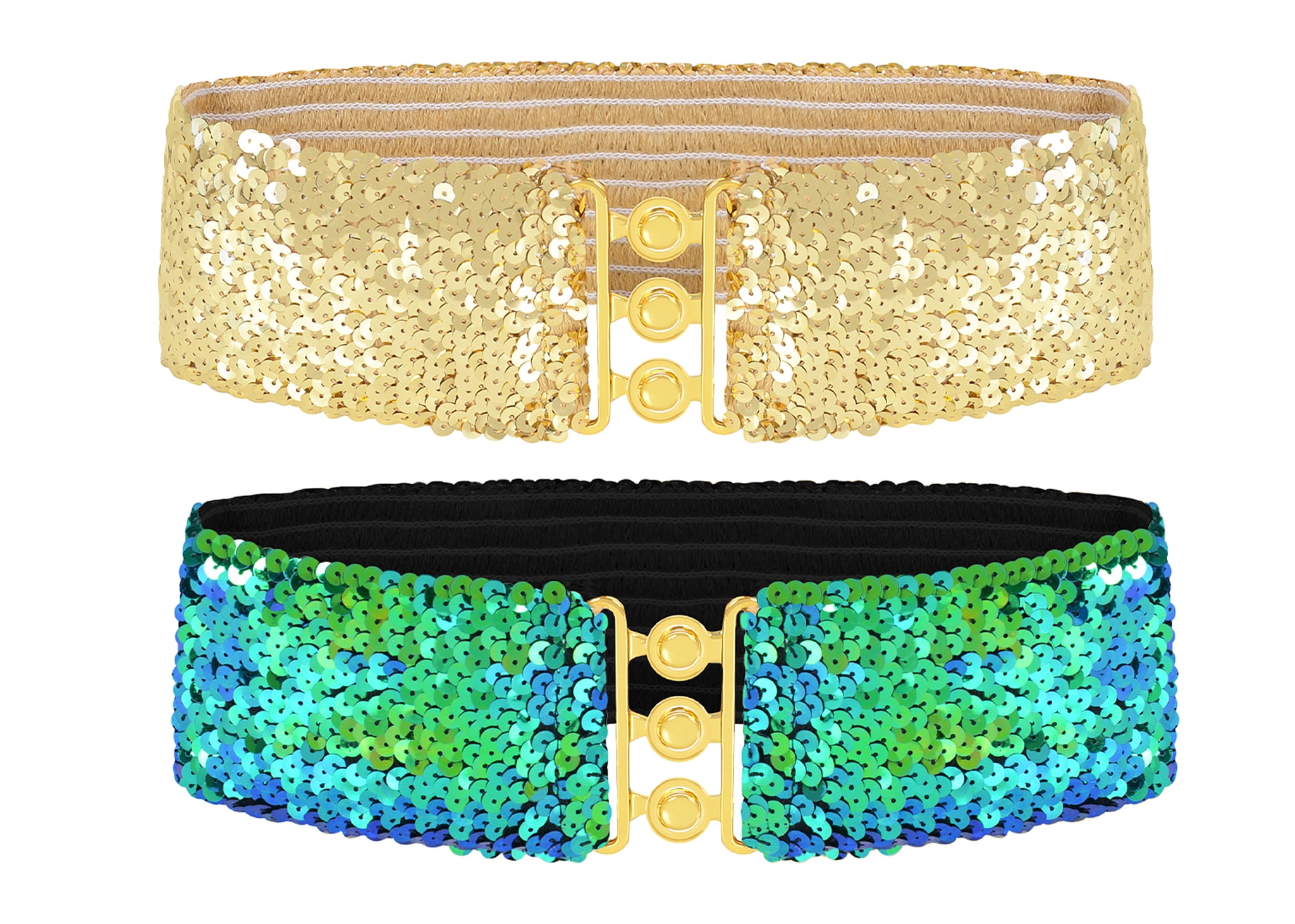 2279 Women\'s Shiny Sequin Elastic Belt Wide Decorative Dress Cute Wide Elastic Waistband Belt with Shiny Sequins for Women  main image 3