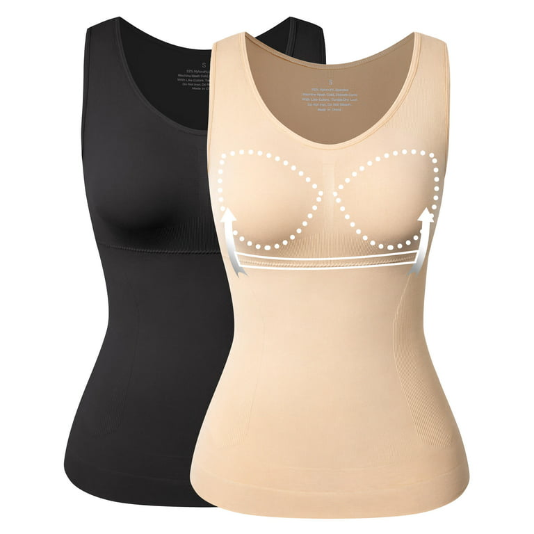 LODAY Compression Tank Tops Shapewear for Women Tummy Control Camisole with  Built in Bra Workout Tops Seamless Body Shaper