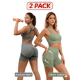 thumbnail image 1 of Women's 2 Pack Workout Sets, 4 Piece High Waist Yoga Shorts and Sports Bra Gym Activewear Outfits.Grey,Green, 1 of 8