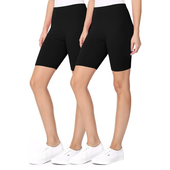 MOA COLLECTION Women's 2-Pack Yoga Biker Shorts ? Elastic High Waist Design