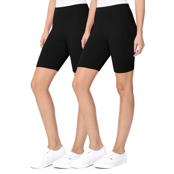 MOA COLLECTION Women's 2-Pack Yoga Biker Shorts ? Elastic High Waist Design