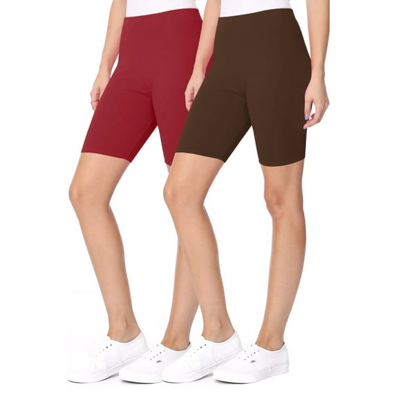 MOA COLLECTION Women's 2-Pack Yoga Biker Shorts ? Elastic High Waist Design