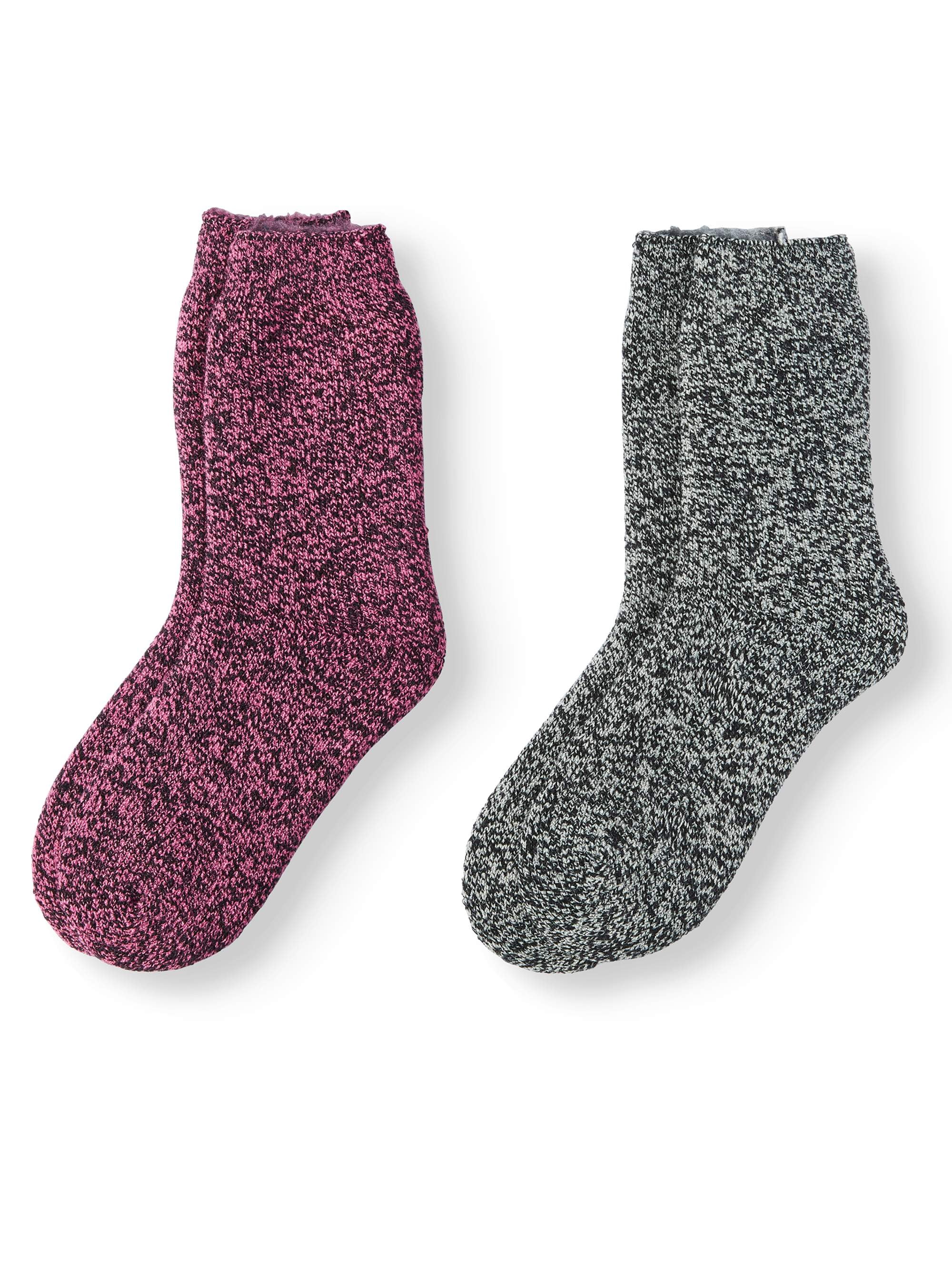Hot Feet Women's 2 Pairs Heavy Thermal Socks - Thick Insulated Crew for  Cold Weather 