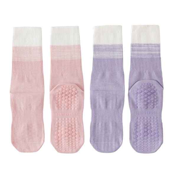 Women's 2-Pair Set Gradient Mid-Calf Grip Socks with Soft Seamless Toe and Anti-Slip Bottom for Yoga or Sneakers - 2 pairs-B