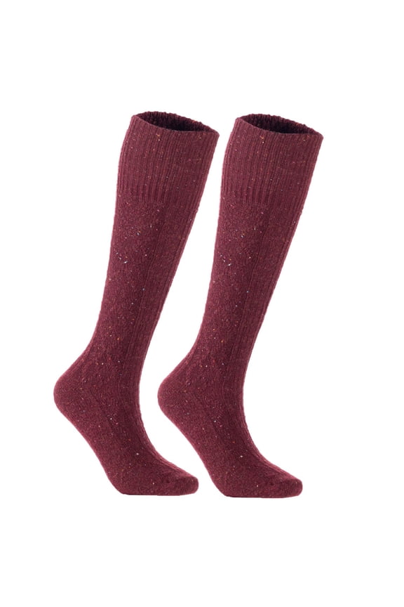 Women's 2 Pairs Cute Fluffy and Fancy Knee High Cotton Socks with a Wide Color and Size Range HR158212 Size 6-9Wine