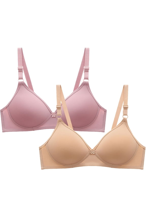 Women's 2 Pcs Cotton Comfort Bra, Wireless T-Shirt Bra, Pack of 2 Ladies Everyday Bras Underwear Essentials (XX-Large, Pink+Khaki)