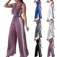 thumbnail image 1 of Women's 2 Pcs Outfits White Striped V Neck Button Blazer Vest Pants Tracksuit - Sleeveless Tops Wide Leg Trouser Pants Suits Casual Sets 2026 - Summer Trendy Vacation Lightweight Suit Gray XL, 1 of 8