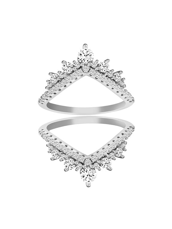 Women's 2 Pcs of Platinum Plated Sterling Silver 925 Cubic Zirconia Wedding Band Enhancer Guard Ring (Size 5)