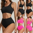thumbnail image 1 of Women's 2 Piece Bathing Suits Solid Color Padded Cups Racerback Bras Soft Stretch Breathable Swimwear Swimsuits Bikini Set, 1 of 5