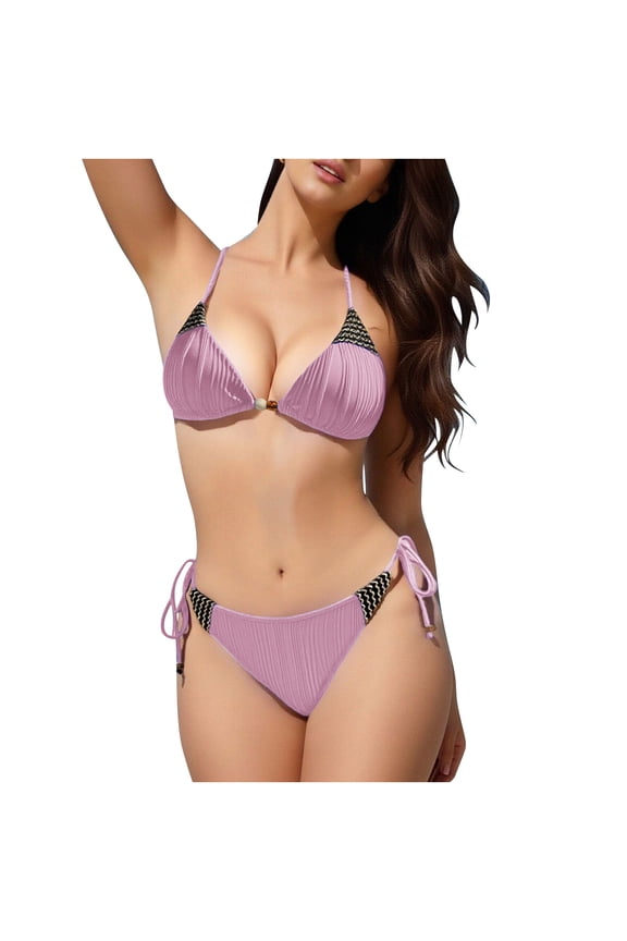 Women's 2 Piece Bikini Set Back Adjustable Spaghetti Straps with Reversible Bottom,Bathing Suits for Women 2 Piece