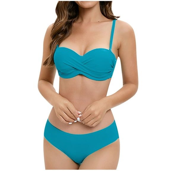 Women's 2 Piece Bikini Set Spaghetti Strap High Cut Push Up Underwire Swimsuit