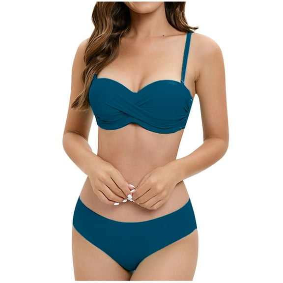 Women's 2 Piece Bikini Set Spaghetti Strap High Cut Push Up Underwire Swimsuit