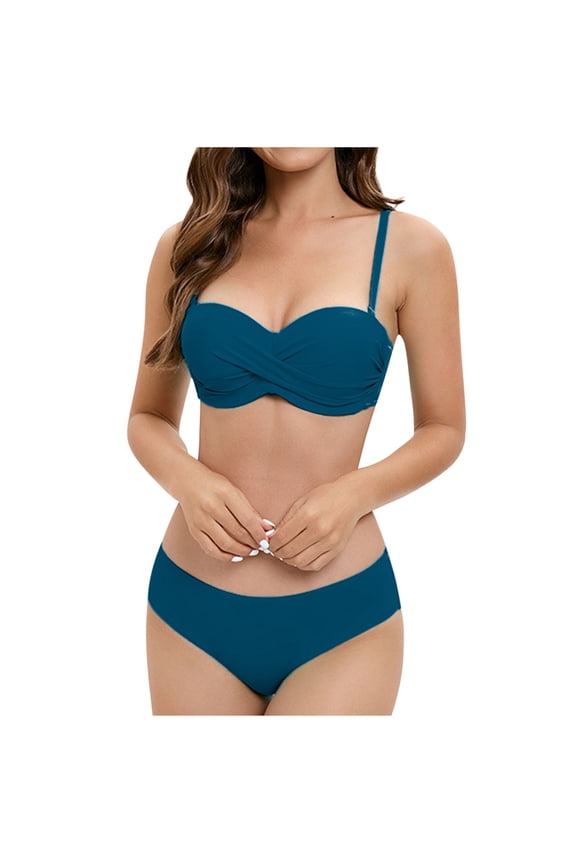 Women's 2 Piece Bikini Set Spaghetti Strap High Cut Push Up Underwire Swimsuit