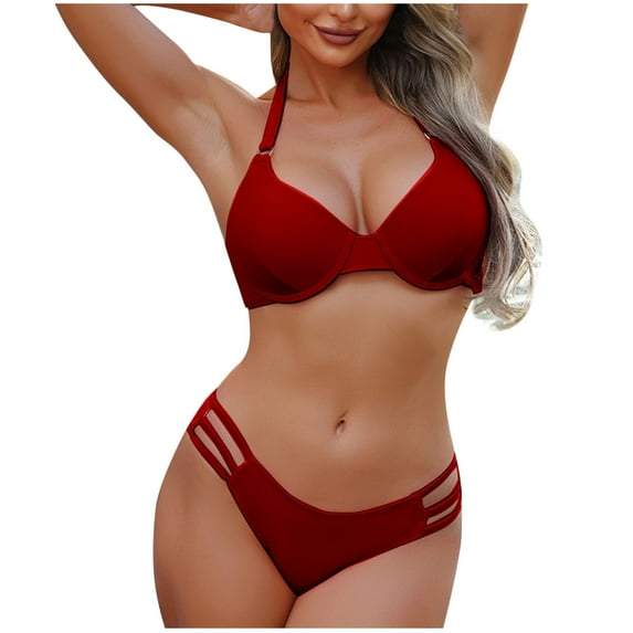 Women's 2 Piece Bikini Set Spaghetti Strap High Cut Push Up Underwire Swimsuit