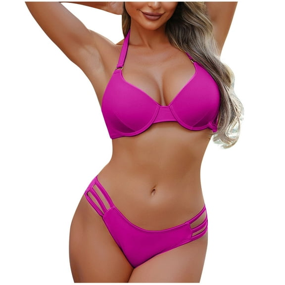 Women's 2 Piece Bikini Set Spaghetti Strap High Cut Push Up Underwire Swimsuit