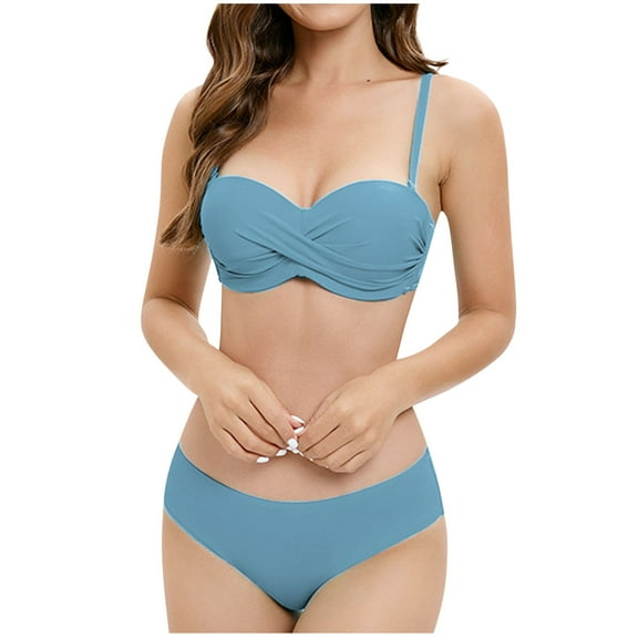 Women's 2 Piece Bikini Set Spaghetti Strap High Cut Push Up Underwire Swimsuit