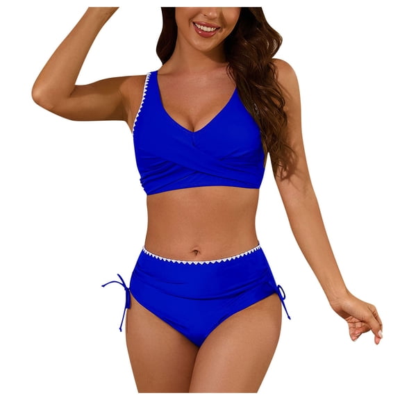 Women's 2 Piece Bikini Sets Boho Floral Print Underwire V Neck Swimsuit Tie Back Cut Out Bathing Suit Summer Sexy Suit