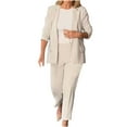 thumbnail image 1 of Women's 2 Piece Blazer Outfits Business Casual Office Work Outfits Dressy Jacket Wide Leg Pants Suit Sets (XL, Beige), 1 of 6