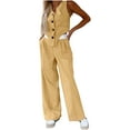 thumbnail image 1 of Women's 2 Piece Blazer Outfits Sleeveless V Neck Vest Waistcoat Wide Leg Pantsuit Office Dressy Casual Work Sets, S, 1 of 6