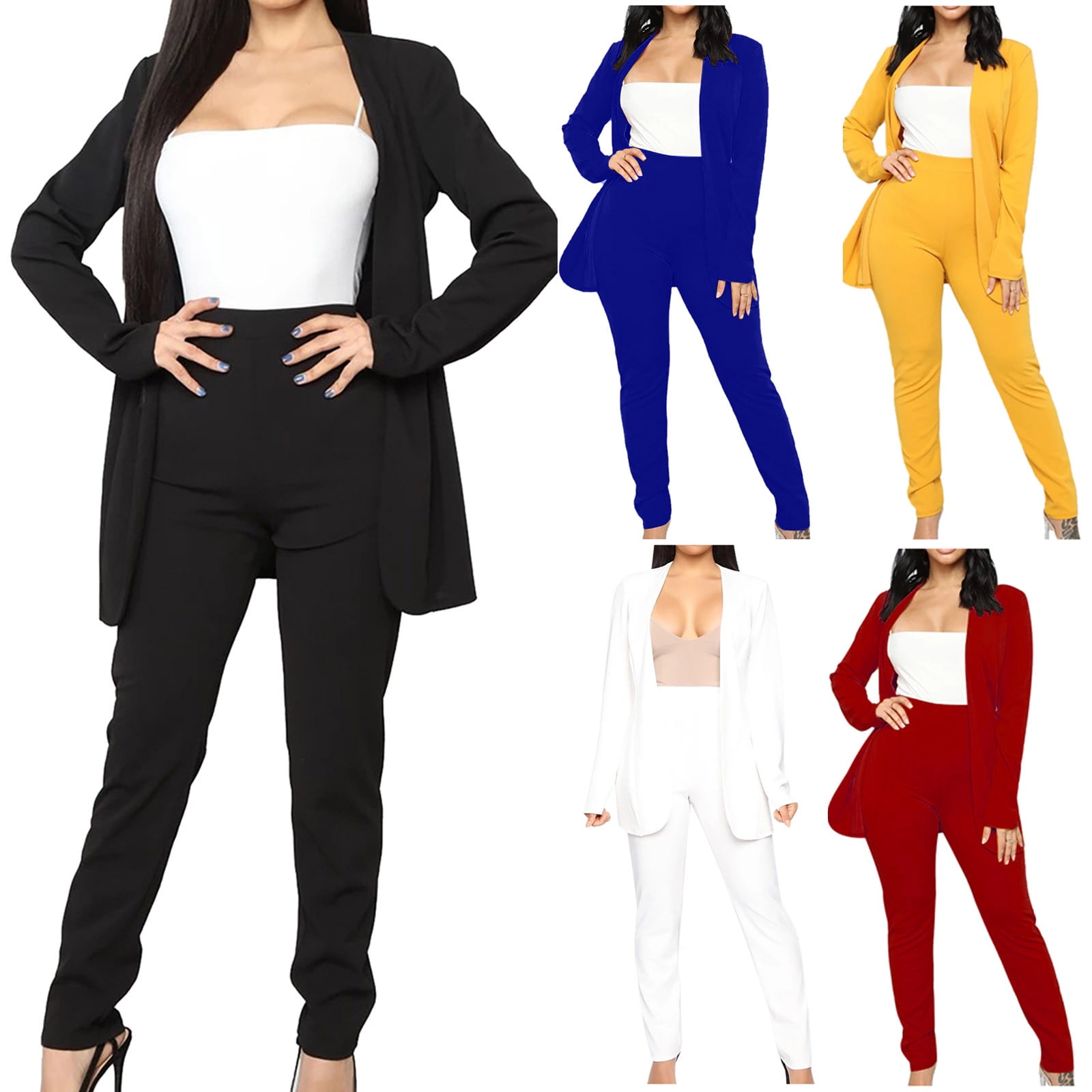 Women's 2 Piece Blazer Suits Long Sleeve Open Front Blazer Pants Set