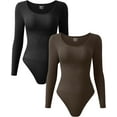 thumbnail image 1 of Women's 2 Piece Bodysuits Sexy Ribbed One Piece Long Sleeve Crew Neck Tops Bodysuits, 1 of 3