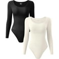 thumbnail image 1 of Women's 2 Piece Bodysuits Sexy Ribbed One Piece Long Sleeve Crew Neck Tops Bodysuits, 1 of 3