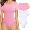 thumbnail image 1 of Women's 2 Piece Bodysuits Sexy Ribbed One Piece Short Sleeve Tops Bodysuits, 1 of 3