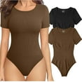 thumbnail image 1 of Women's 2 Piece Bodysuits Sexy Ribbed One Piece Short Sleeve Tops Bodysuits, 1 of 3