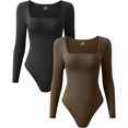 thumbnail image 1 of Women's 2 Piece Bodysuits Sexy Ribbed One Piece Square Neck Long Sleeve Bodysuits, 1 of 3
