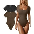 thumbnail image 1 of Women's 2 Piece Bodysuits Sexy Ribbed One Piece Square Neck Short Sleeve Bodysuits, 1 of 3