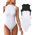 thumbnail image 1 of Women's 2 Piece Bodysuits Sexy Ribbed Sleeveless High Neck Tank Tops Bodysuits, 1 of 3