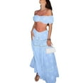 thumbnail image 1 of Women's 2-Piece Boho Outfit – Summer Off-Shoulder Crop Top  High-Waist Flowy Maxi Skirt Set for Beach  Vacation, 1 of 5