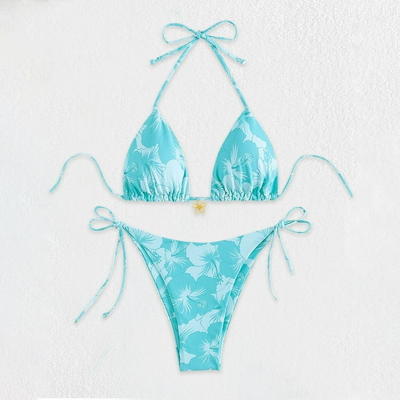 Women's 2 Piece Boho Swimsuits Floral Print Halter String Triangle Bikini Set Beach Bathing Suit 2026