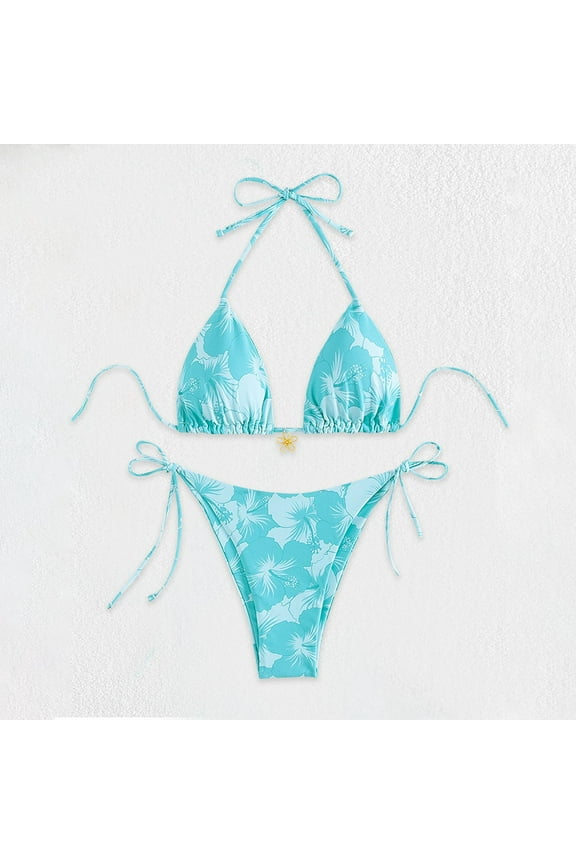 Women's 2 Piece Boho Swimsuits Floral Print Halter String Triangle Bikini Set Beach Bathing Suit 2026