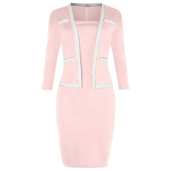 Women's 2 Piece Business Outfit Elegant Crop Jacket with Bodycon Midi Dress Matching Set Vintage Work Office Suits Dress Lounge Sets