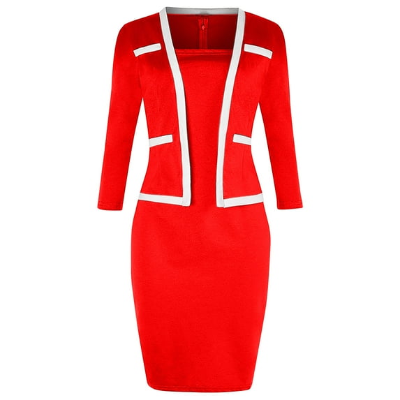 Women's 2 Piece Business Outfit Elegant Crop Jacket with Bodycon Midi Dress Matching Set Vintage Work Office Suits Dress Lounge Sets