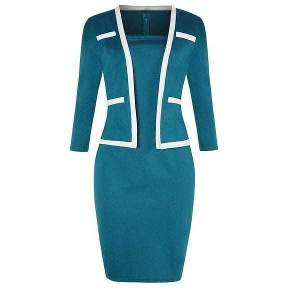 Women's 2 Piece Business Outfit Elegant Crop Jacket with Bodycon Midi Dress Matching Set Vintage Work Office Suits Dress Lounge Sets