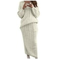 thumbnail image 1 of Women's 2 Piece Cable Knitting Skirt Sets Under $15 Elegant Fall Clothes for Ladies Long Sleeve Crewneck Sweater Dress Long Skirt Solid Color Comfy Casual Loose White XXL, 1 of 6