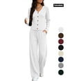 thumbnail image 1 of Women's 2 Piece Casual Knit Set V Necklinen Full Buttom Down Top Wide Leg Pants Casual Suits for Fall White XL, 1 of 6