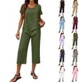 thumbnail image 1 of Women's 2 Piece Casual Outfit Set Asymmetric Top with Wide-Leg Cropped Pants, 1 of 6