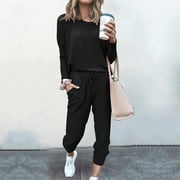 Women's 2 Piece Casual Outfit with Solid Color Crew Neck Long Sleeve Pullover Tops Long Pants Tracksuits,Lounge Sets for Women Two Piece 2023