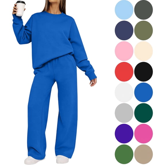 Women's 2 Piece Casual Outfits Solid Fall Winter Long Sleeve Sweatshirt Tops And Long Pants Set Suits
