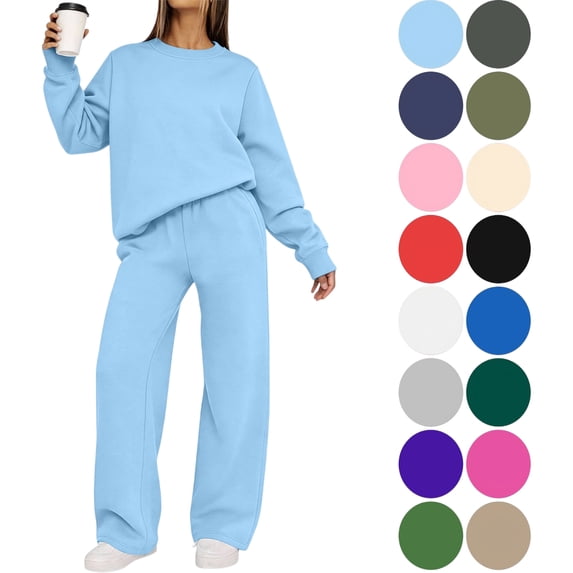 Women's 2 Piece Casual Outfits Solid Fall Winter Long Sleeve Sweatshirt Tops And Long Pants Set Suits